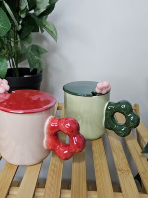 Ceramic Mug with Flower Handgrip