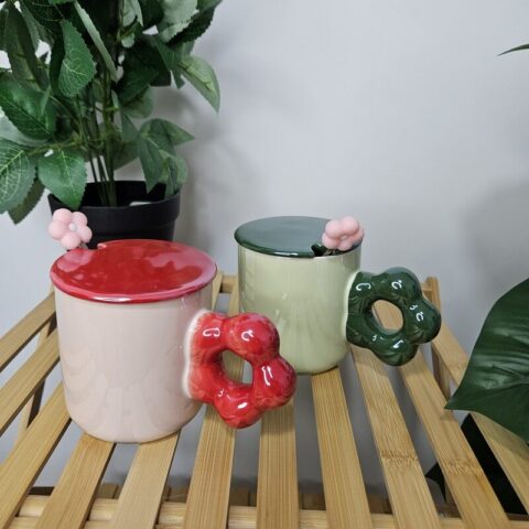 Ceramic Mug with Flower Handgrip