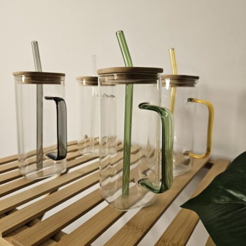 Square Glass Mug with Straw