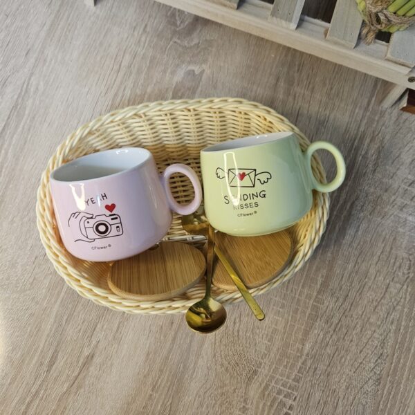 Modern Ceramic Mug with Gold Spoon