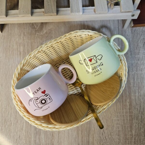 Modern Ceramic Mug with Gold Spoon