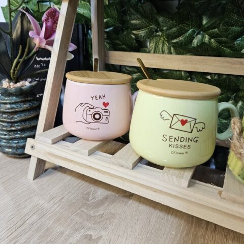 Modern Ceramic Mug with Gold Spoon