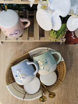 Cute Ceramic Mug with Gold Spoon