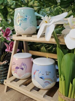 Cute Ceramic Mug with Gold Spoon