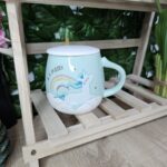 Cute Ceramic Mug with Gold Spoon