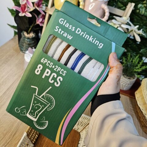 Colorful Glass Straw 6Pcs with Cleaner