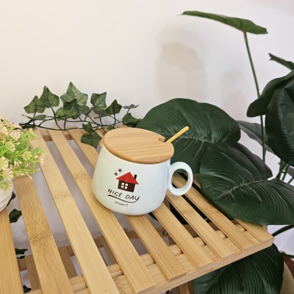 Modern Ceramic Mug with Gold Spoon