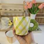 Grid Pattern Ceramic Mug-Green