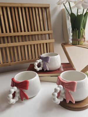 Cute Bow Handle Ceramic Mug