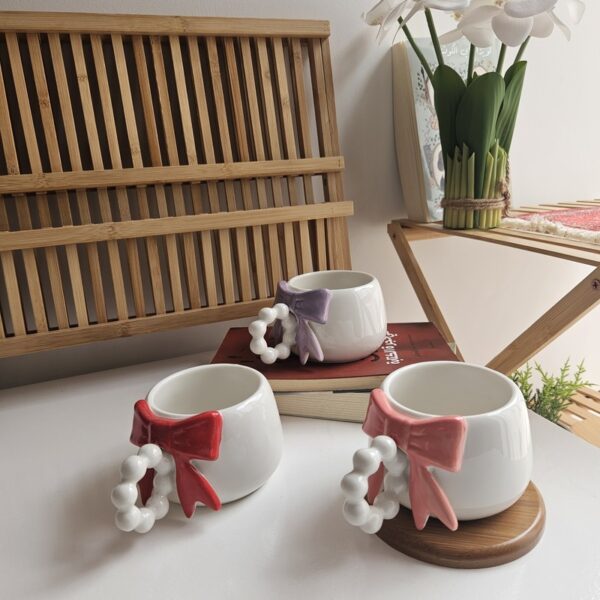 Cute Bow Handle Ceramic Mug