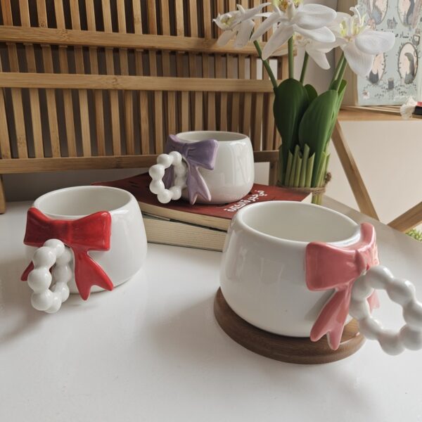 Cute Bow Handle Ceramic Mug