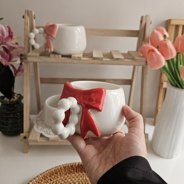 Cute Bow Handle Ceramic Mug
