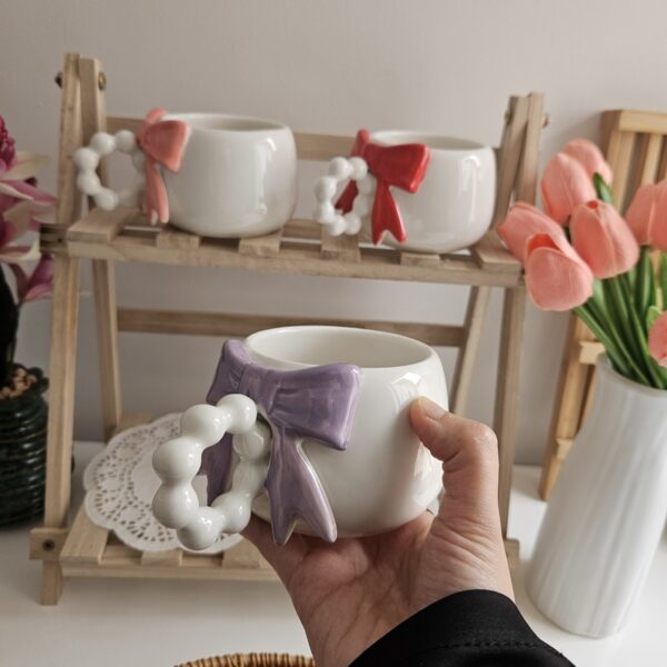 Cute Bow Handle Ceramic Mug
